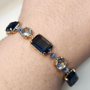 NWT Ralph Lauren Blue Gold-Tone Mixed Cut Stone Chain Link Bracelet